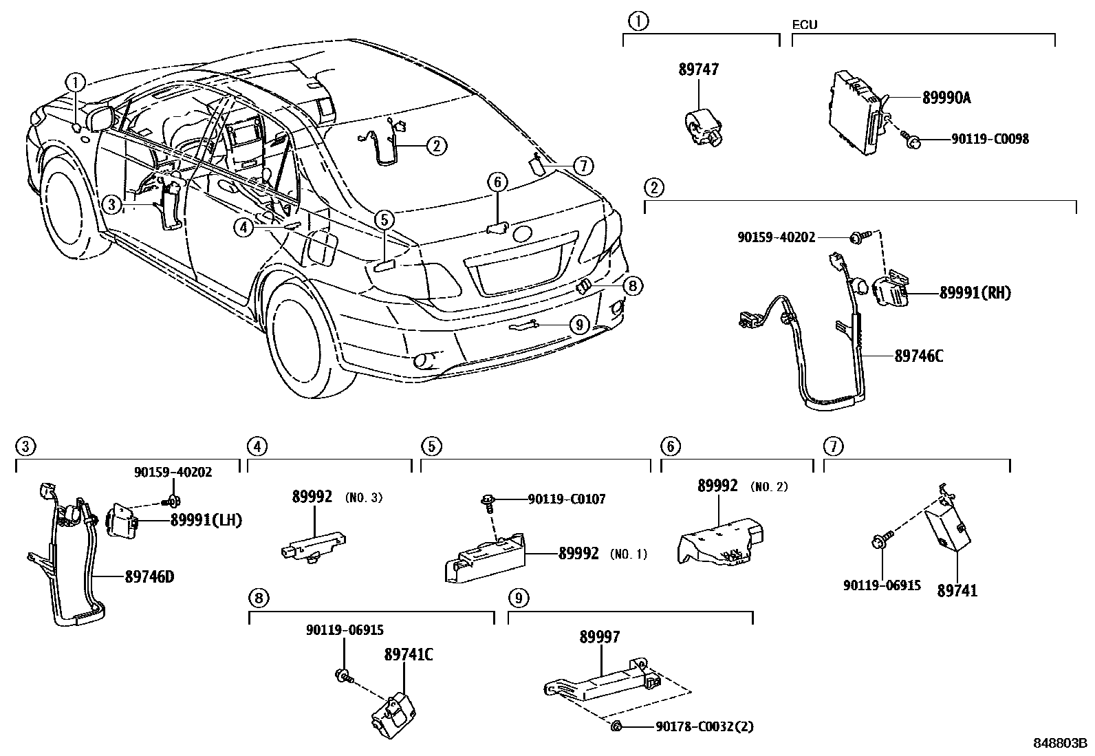 Toyota COROLLA 遥控门锁 EPC diagram — 848803B