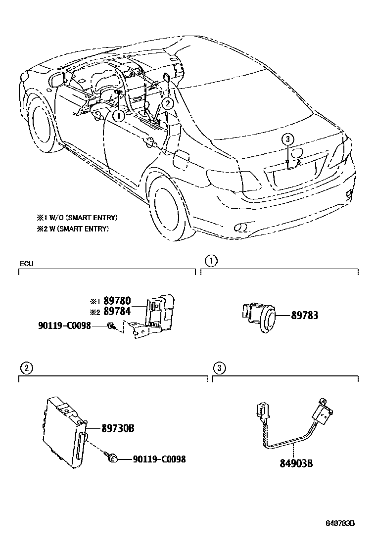 Toyota COROLLA 防盗装置 EPC diagram — 848783B