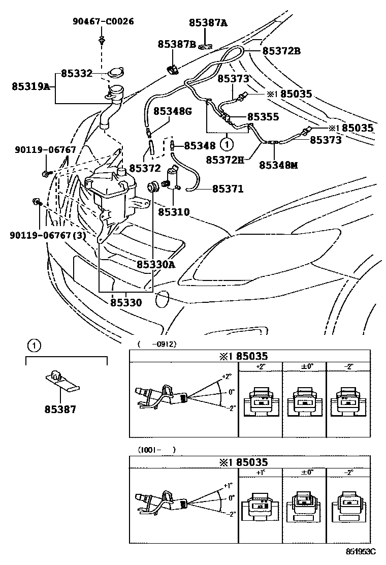 Toyota COROLLA 挡风玻璃清洗器 EPC diagram — 851953C