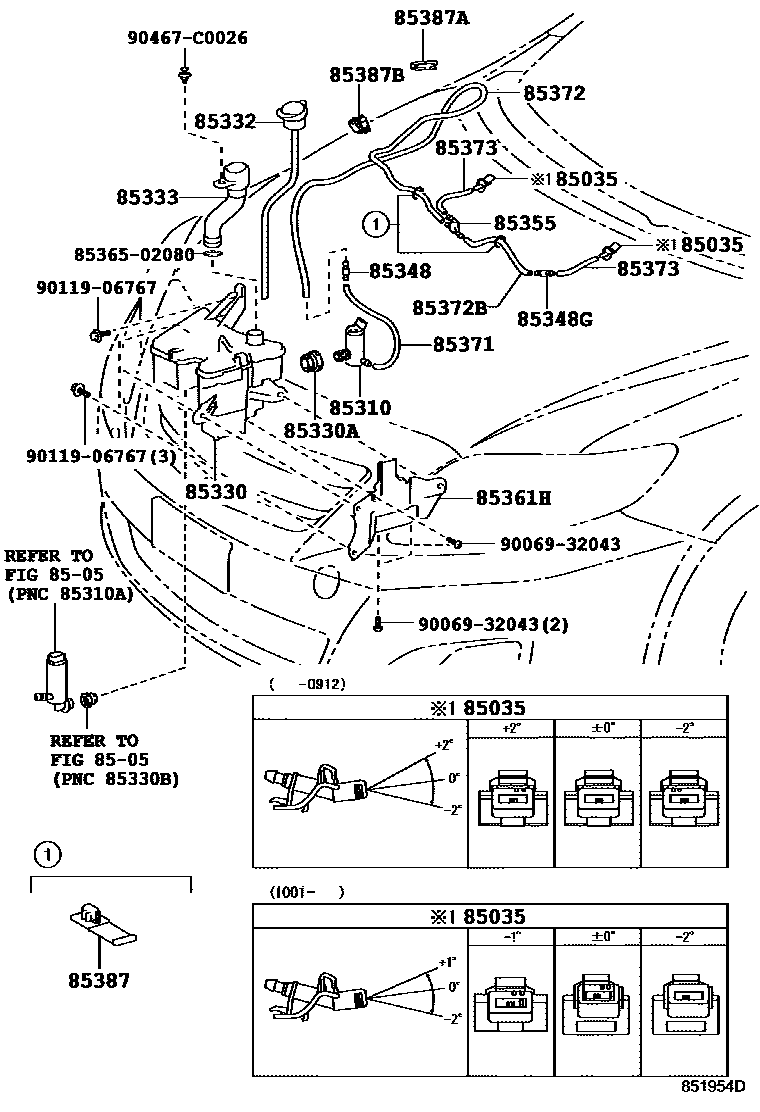 Toyota COROLLA 挡风玻璃清洗器 EPC diagram — 851954D