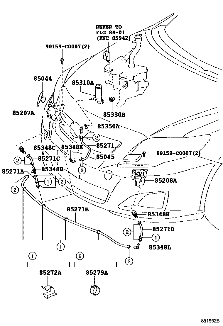 Toyota COROLLA 前大灯清洗器 EPC diagram — 851952B