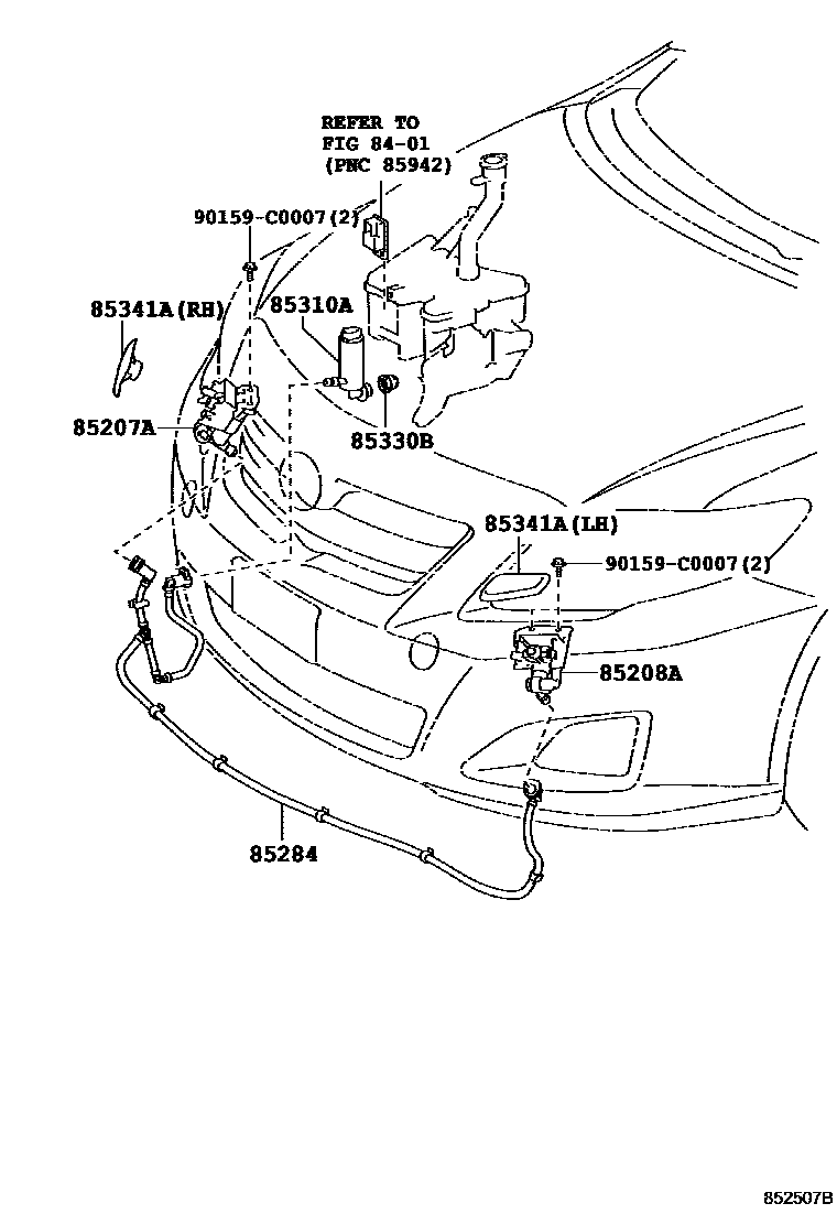 Toyota COROLLA 前大灯清洗器 EPC diagram — 852507B