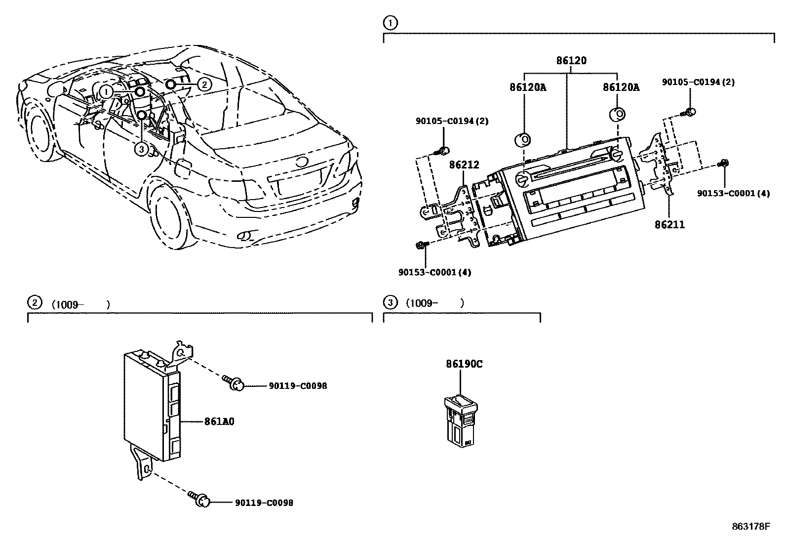 Toyota COROLLA 收音机、放大器和冷凝器 EPC diagram — 863178F