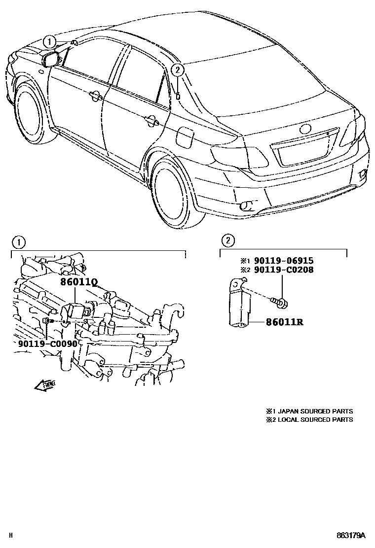 Toyota COROLLA 收音机、放大器和冷凝器 EPC diagram — 863179A