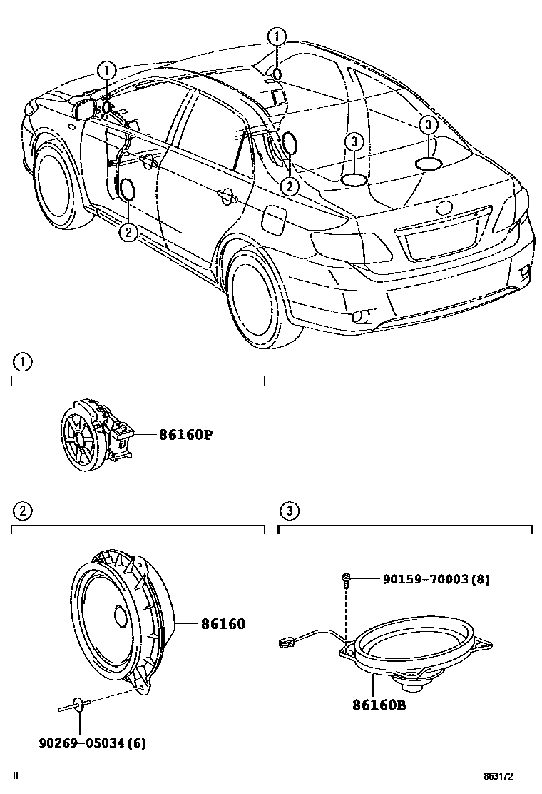 Toyota COROLLA 扬声器 EPC diagram — 863172