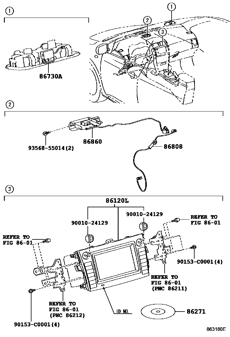 Toyota COROLLA 导航和前监视器显示屏 EPC diagram — 863180E