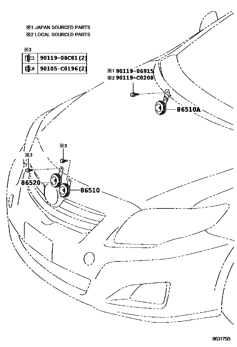 Toyota COROLLA 喇叭 EPC diagram — 863175B