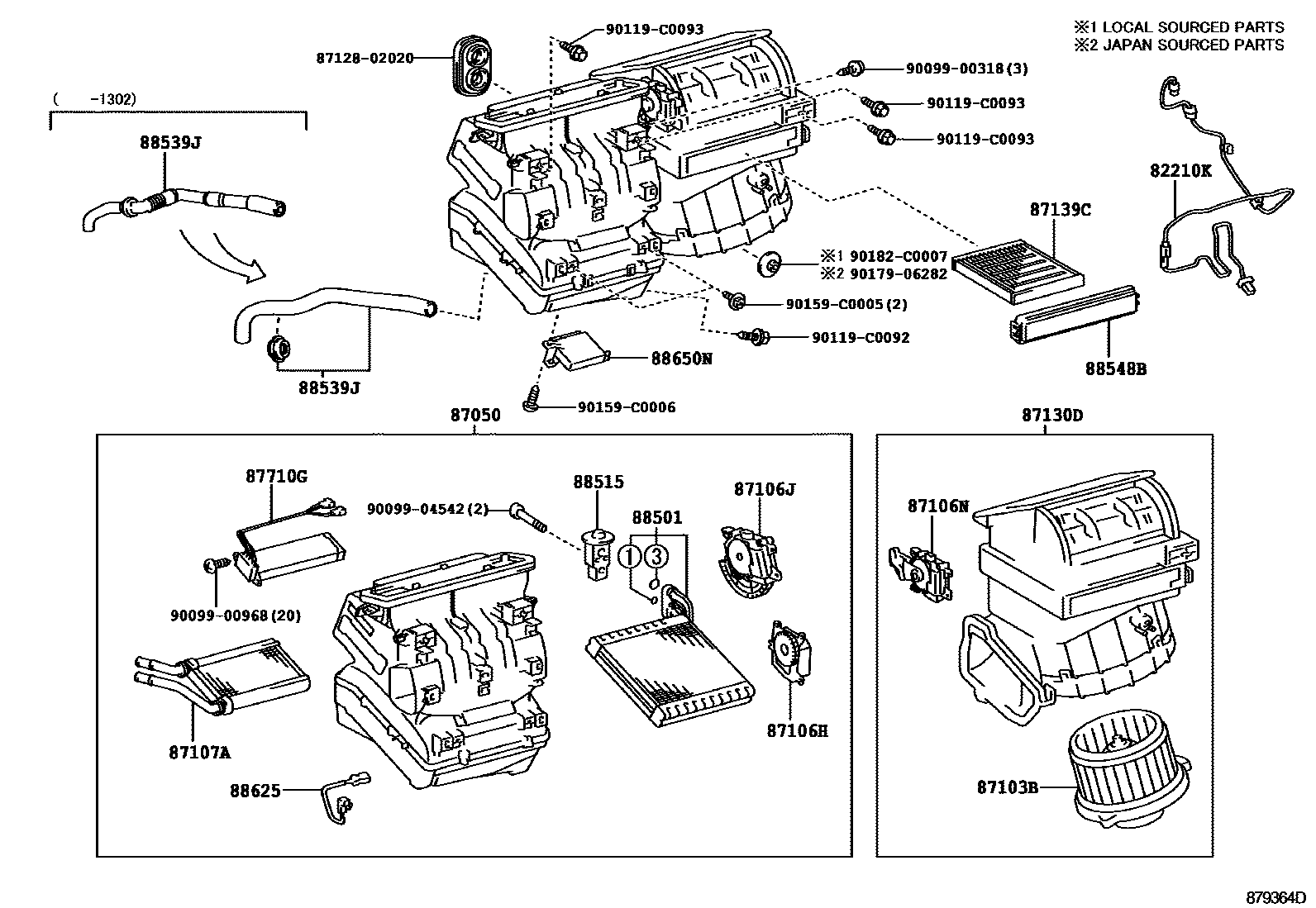 Toyota COROLLA 暖风和空调系统 - 冷却器组件 EPC diagram — 879364D