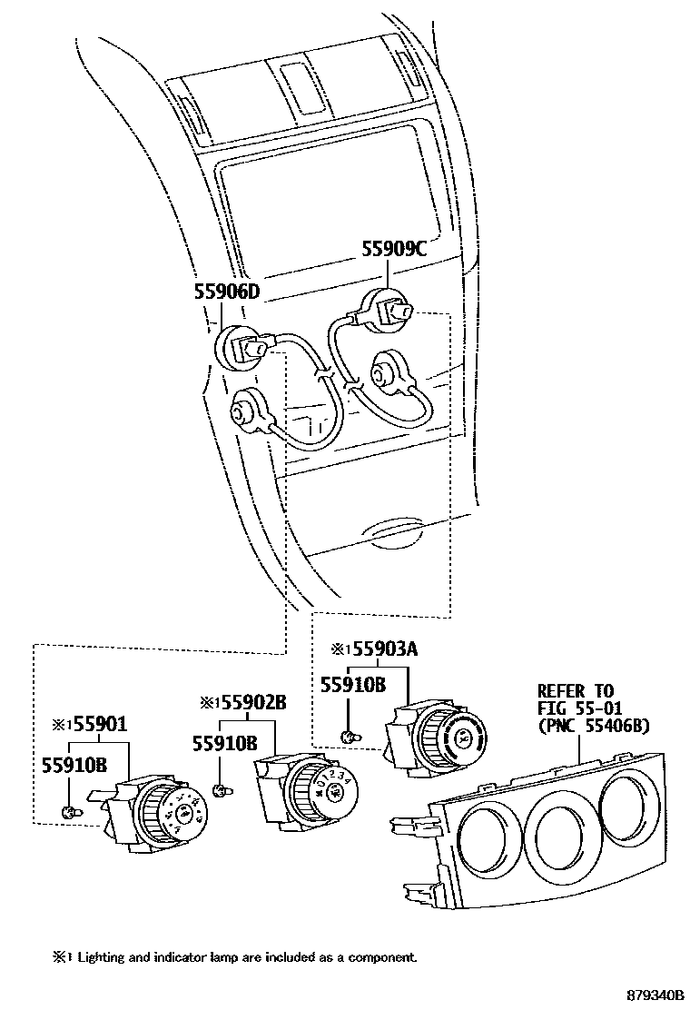 Toyota COROLLA 暖风和空调系统 - 控制器和风管 EPC diagram — 879340B