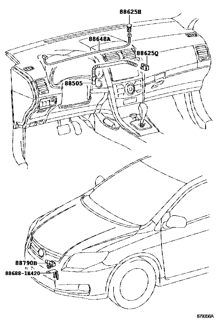 Toyota COROLLA 暖风和空调系统 - 控制器和风管 EPC diagram — 879356A