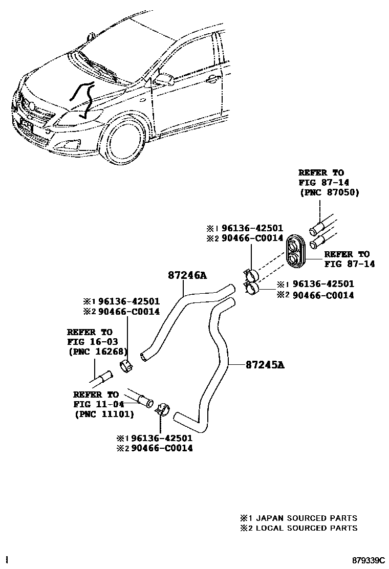 Toyota COROLLA 暖风和空调系统 - 水管 EPC diagram — 879339C