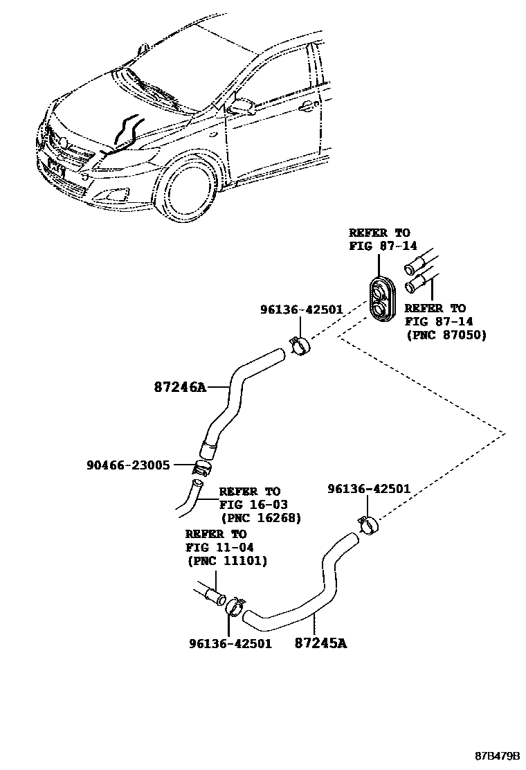 Toyota COROLLA 暖风和空调系统 - 水管 EPC diagram — 87B479B