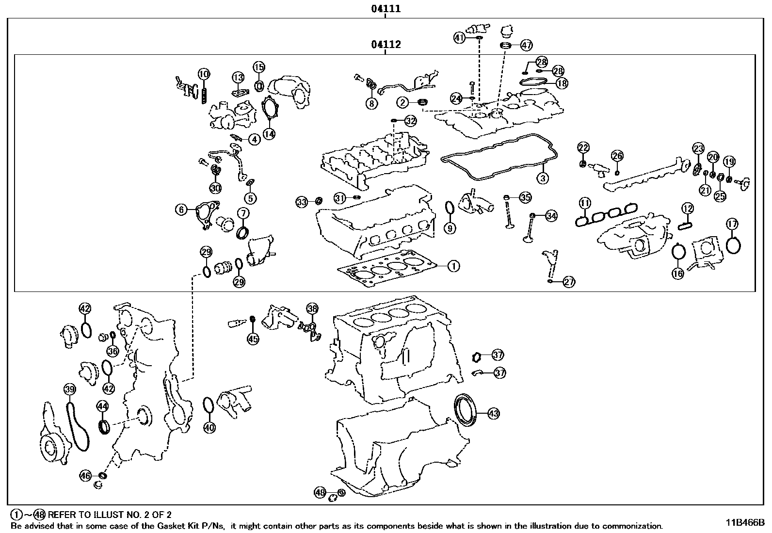 Toyota COROLLA Engine Overhaul Gasket Kit EPC diagram — 11B466B