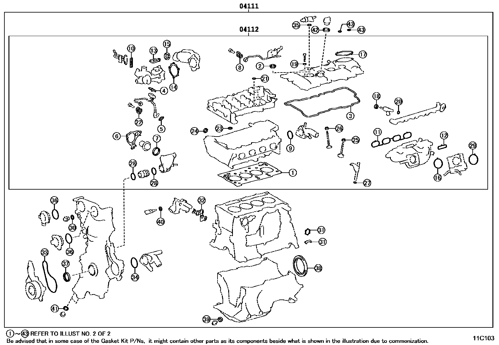 Toyota COROLLA Engine Overhaul Gasket Kit EPC diagram — 11C103