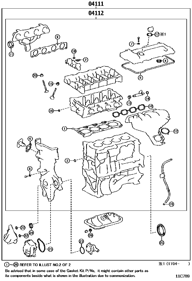 Toyota COROLLA Engine Overhaul Gasket Kit EPC diagram — 11C789