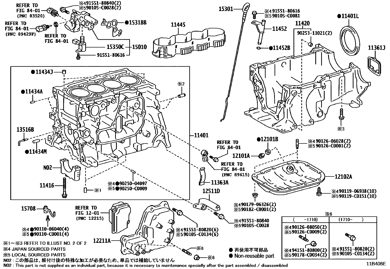 Toyota COROLLA Cylinder Block EPC diagram — 11B408E