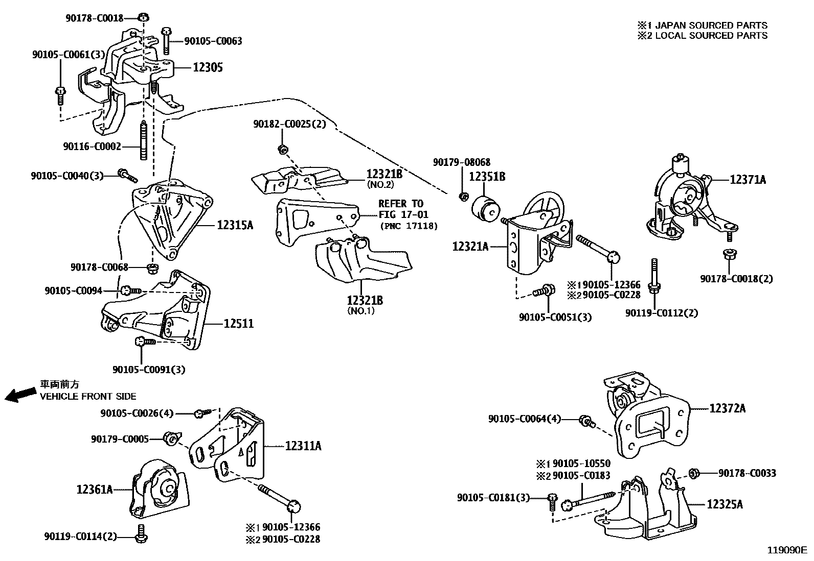 Toyota COROLLA Engine Mounting EPC diagram — 119090E