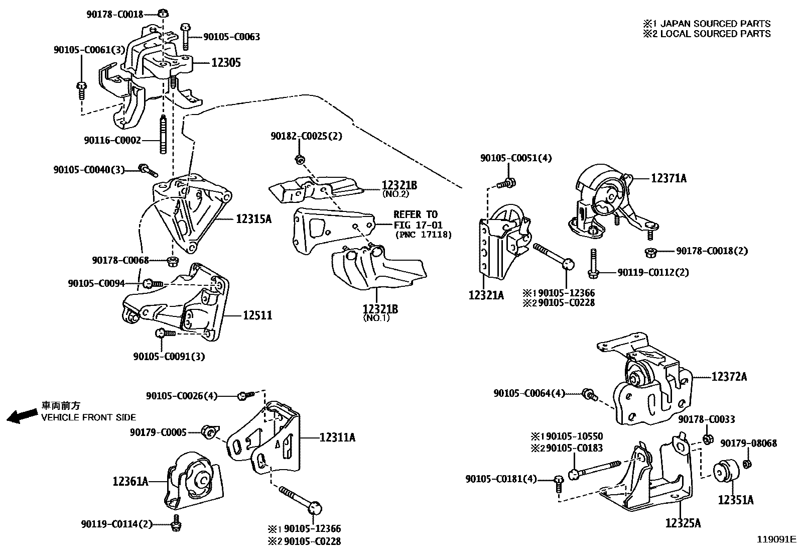 Toyota COROLLA Engine Mounting EPC diagram — 119091E