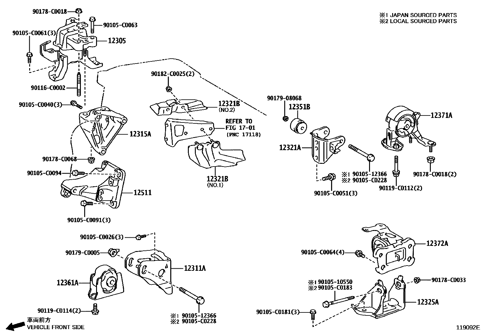 Toyota COROLLA Engine Mounting EPC diagram — 119092E