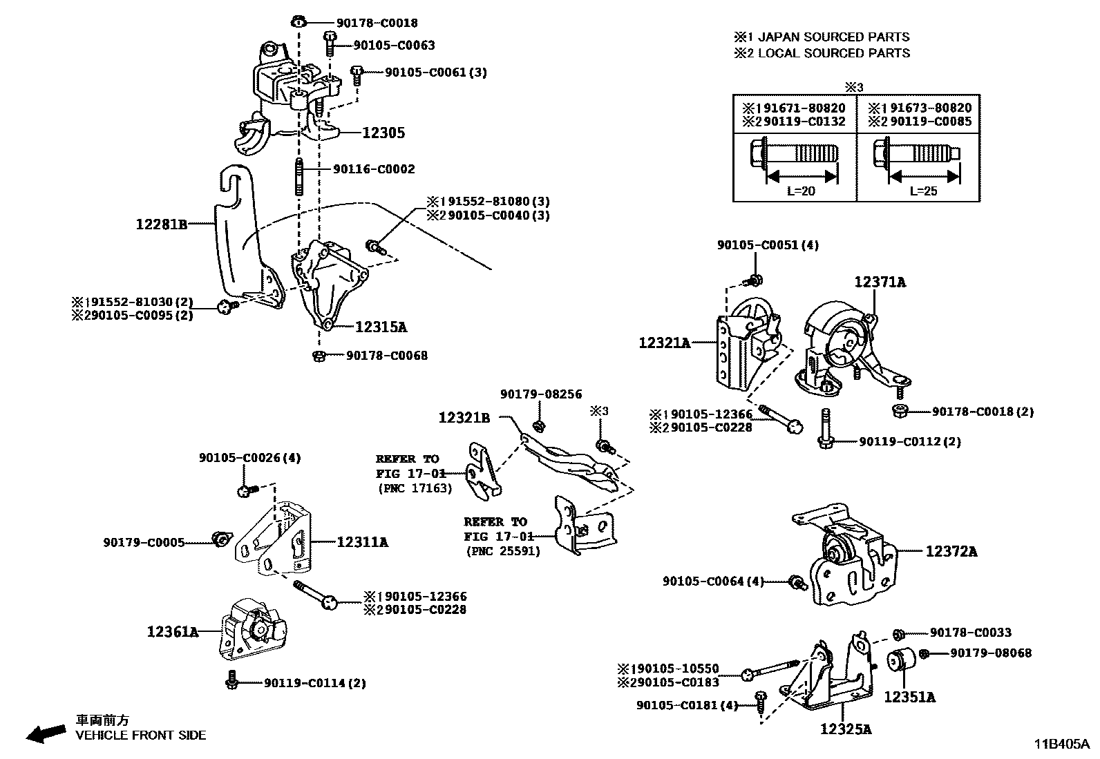 Toyota COROLLA Engine Mounting EPC diagram — 11B405A