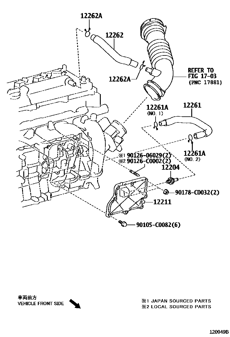Toyota COROLLA Ventilation Hose EPC diagram — 120949B