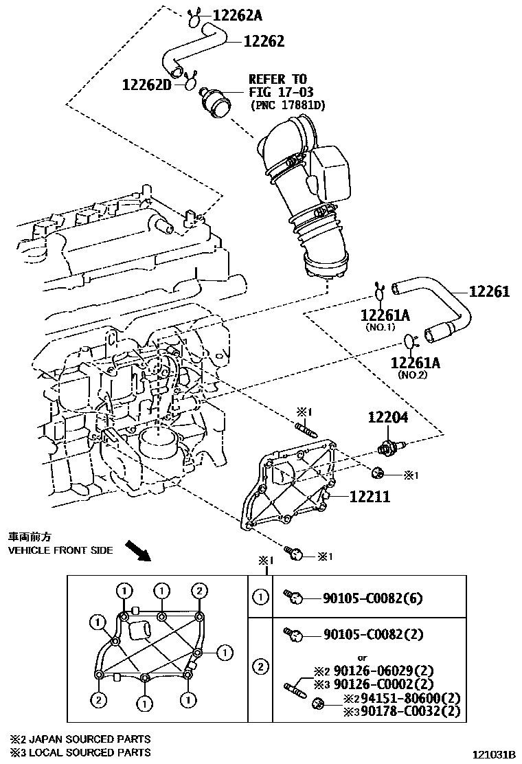 Toyota COROLLA Ventilation Hose EPC diagram — 121031B