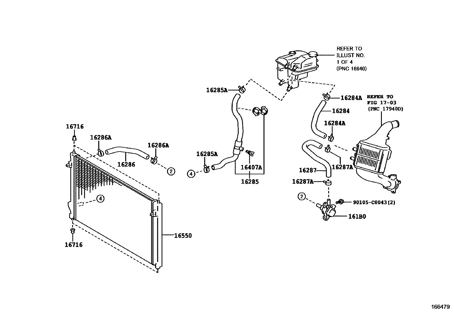 Toyota COROLLA RADIATOR & WATER OUTLET EPC diagram — 166479