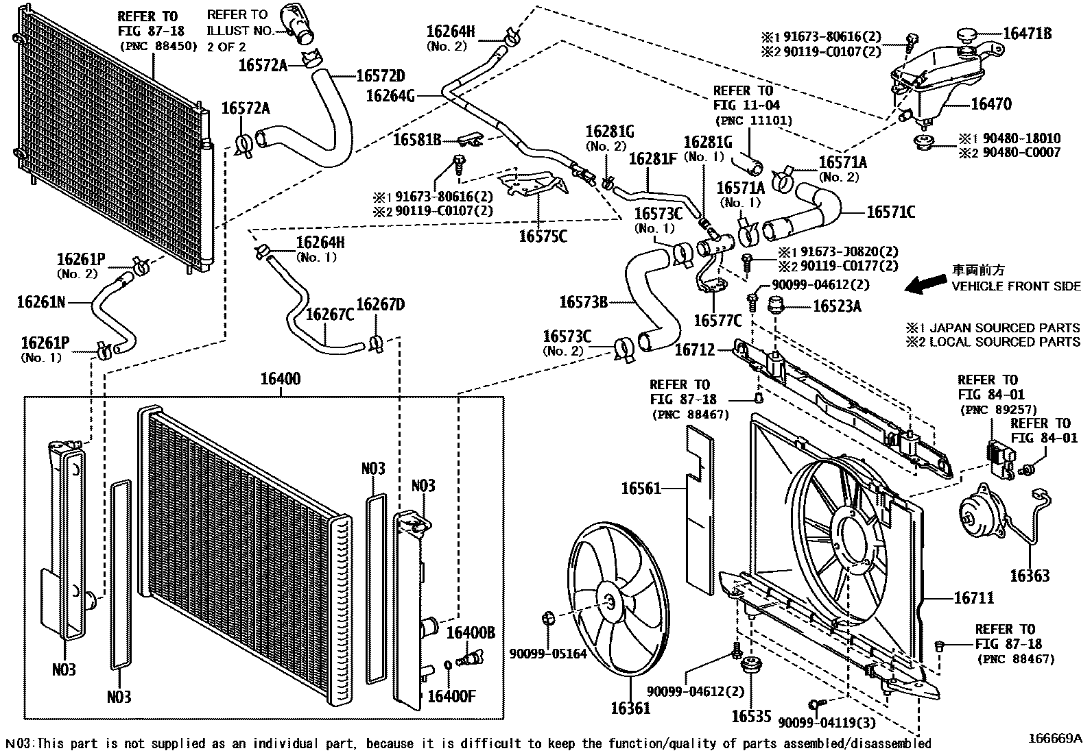 Toyota COROLLA RADIATOR & WATER OUTLET EPC diagram — 166669A