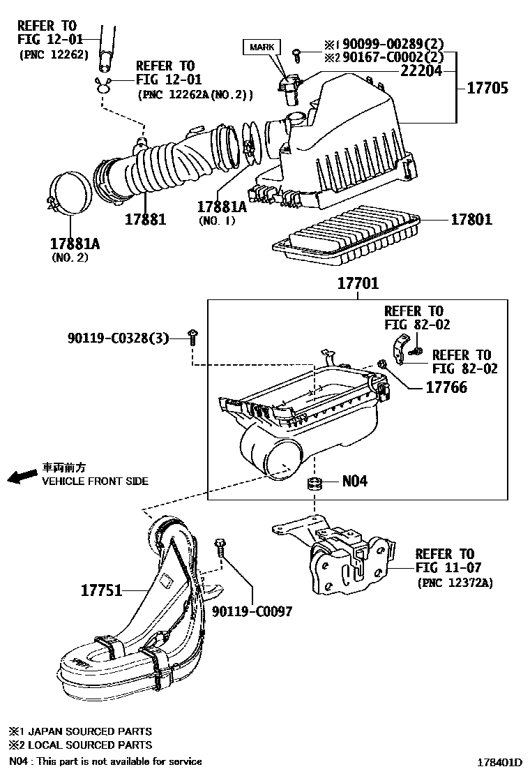 Toyota COROLLA Air Cleaner EPC diagram — 178401D