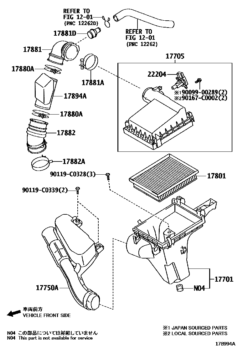 Toyota COROLLA Air Cleaner EPC diagram — 178994A