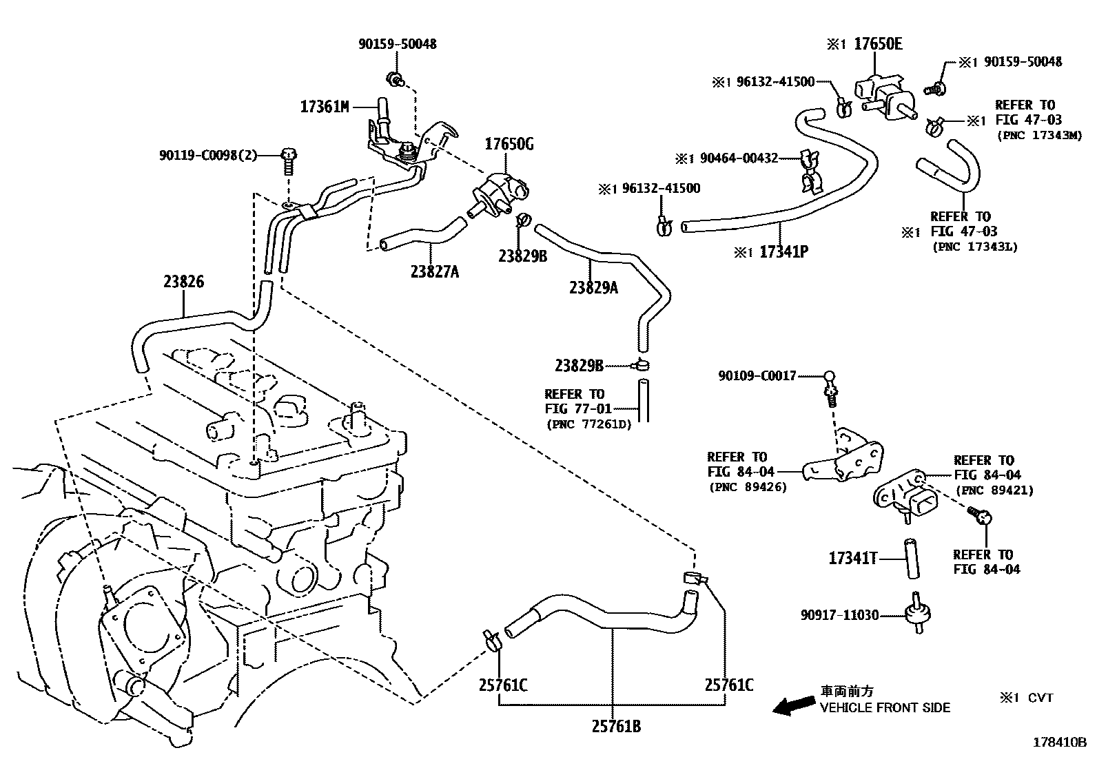 Toyota COROLLA vacuum tube EPC diagram — 178410B
