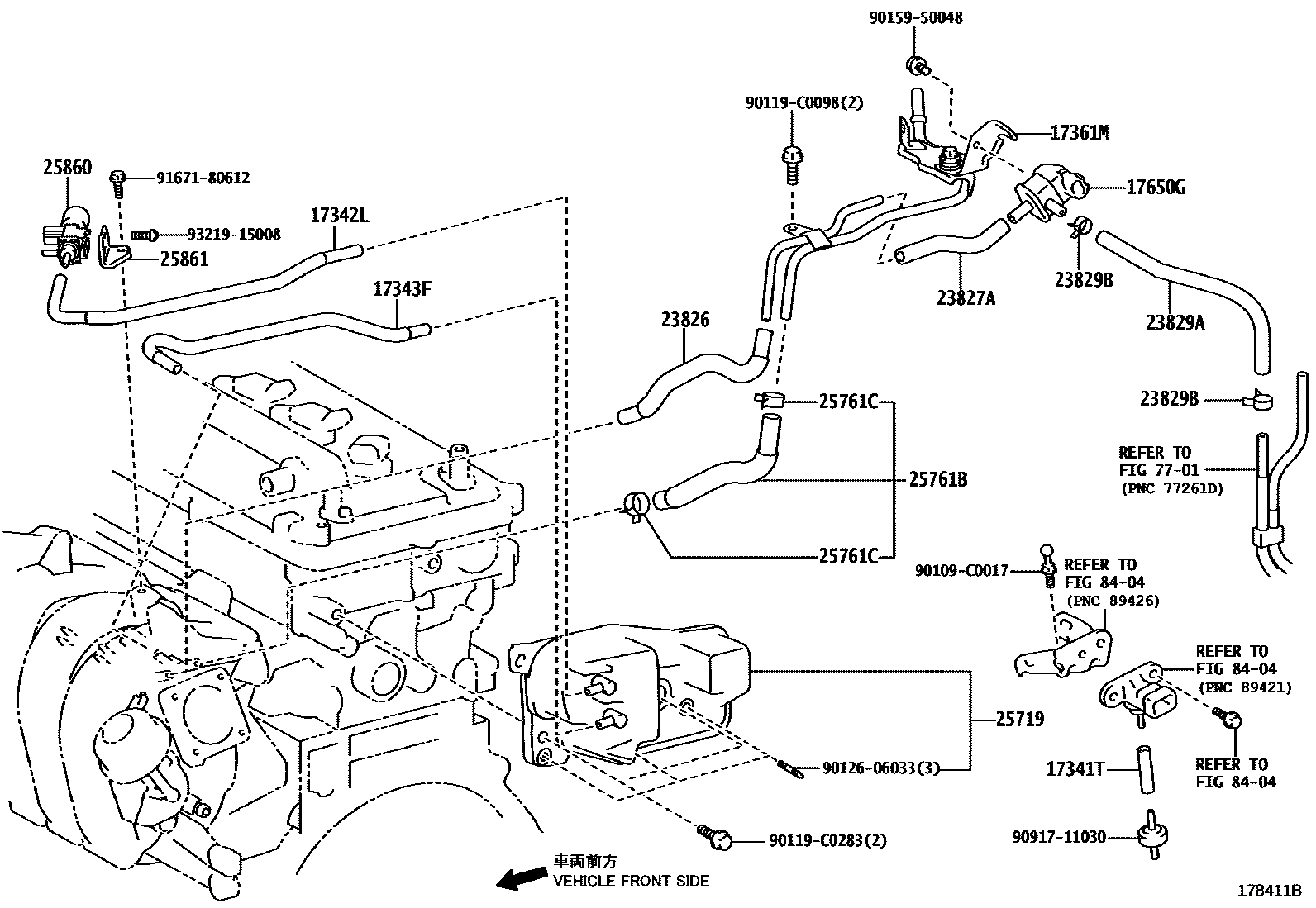 Toyota COROLLA vacuum tube EPC diagram — 178411B