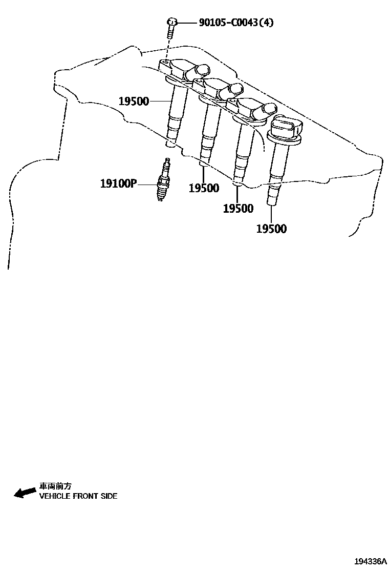 Toyota COROLLA 点火线圈和火花塞 /电热塞 EPC diagram — 194336A