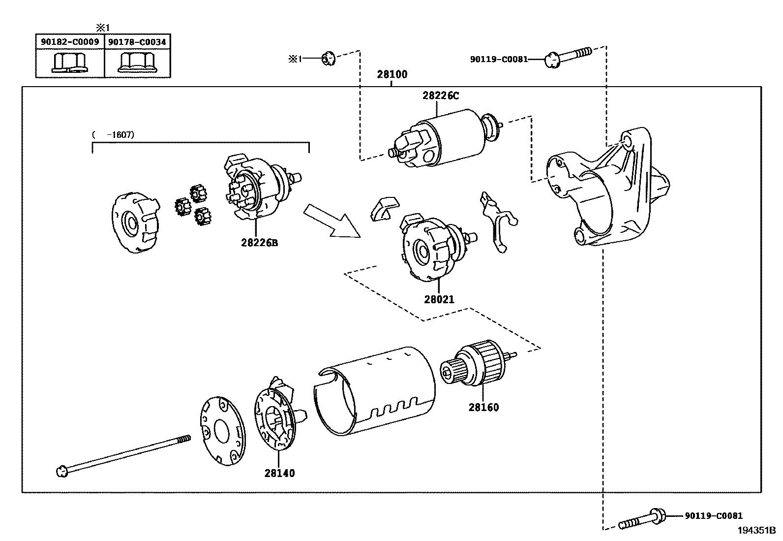 Toyota COROLLA 起动机 EPC diagram — 194351B