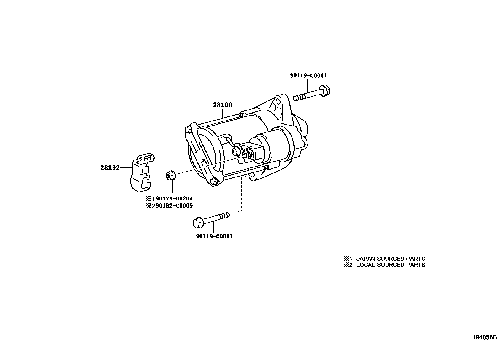 Toyota COROLLA 起动机 EPC diagram — 194858B