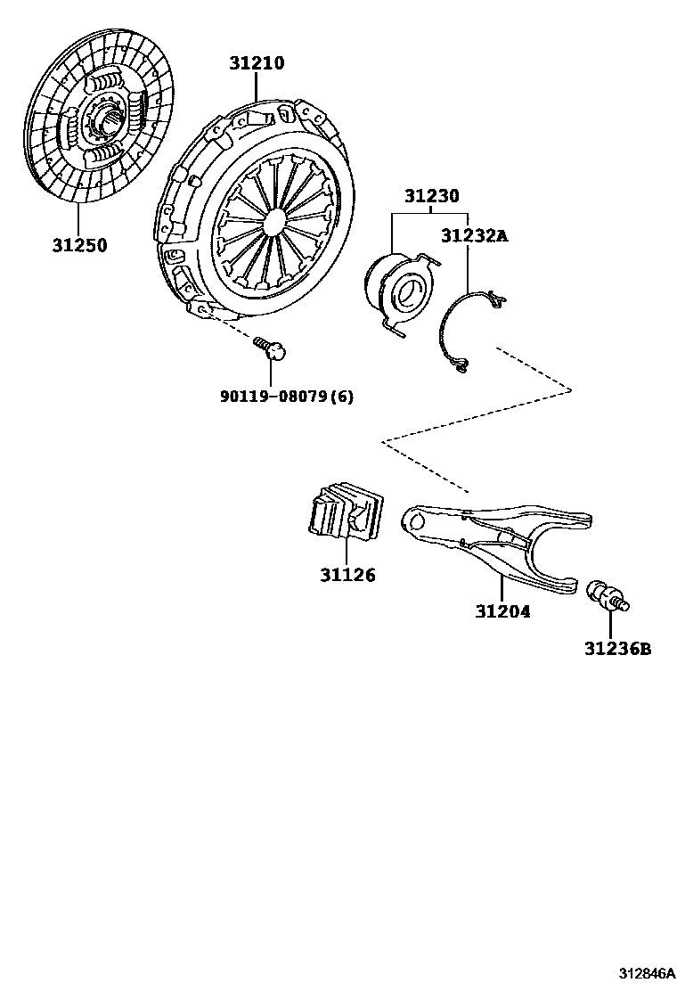 Toyota COROLLA 离合器和分离叉 EPC diagram — 312846A