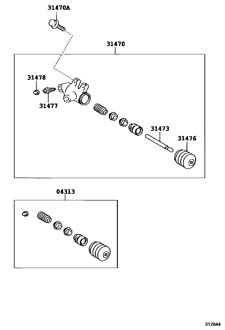 Toyota COROLLA 离合器分离缸 EPC diagram — 312844