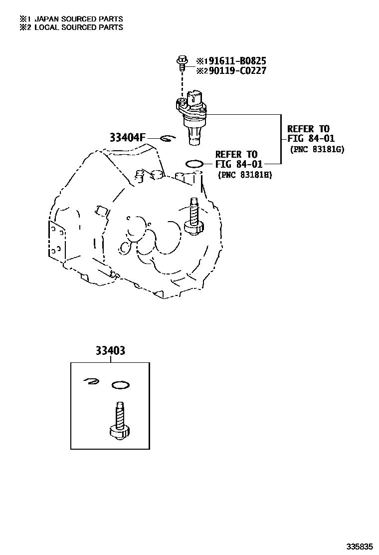 Toyota COROLLA 速度表从动齿轮(MTM) EPC diagram — 335835