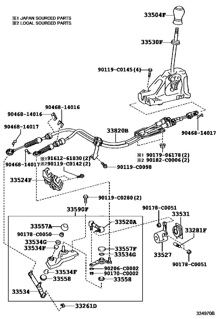 Toyota COROLLA Shift Lever & Retainer EPC diagram — 334970B