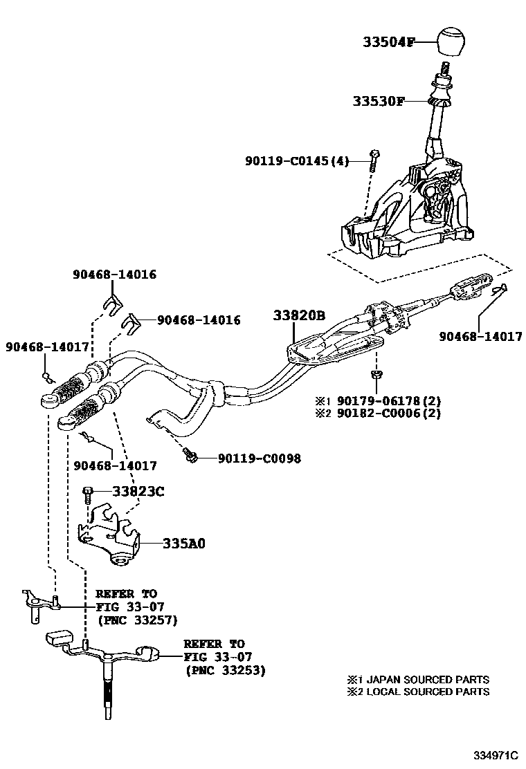 Toyota COROLLA Shift Lever & Retainer EPC diagram — 334971C