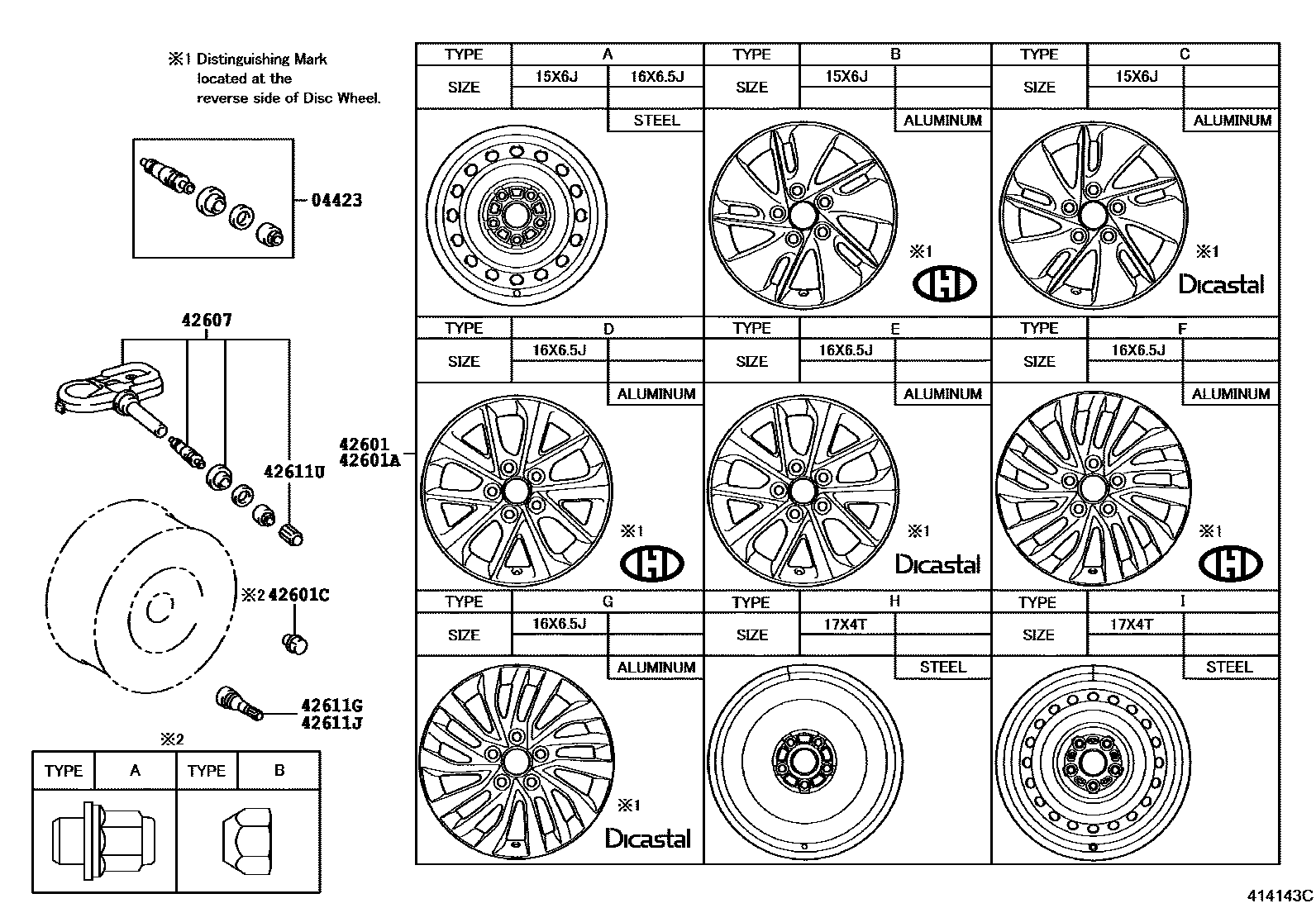Toyota COROLLA 车轮和车轮盖 EPC diagram — 414143C