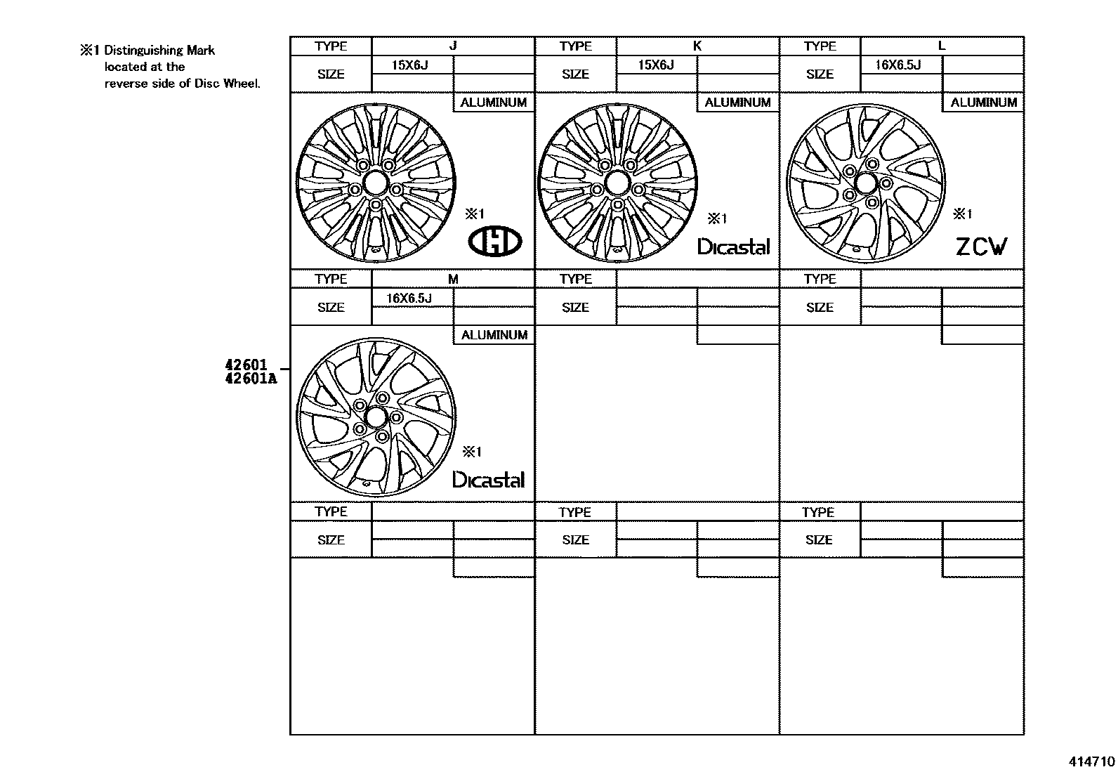 Toyota COROLLA 车轮和车轮盖 EPC diagram — 414710