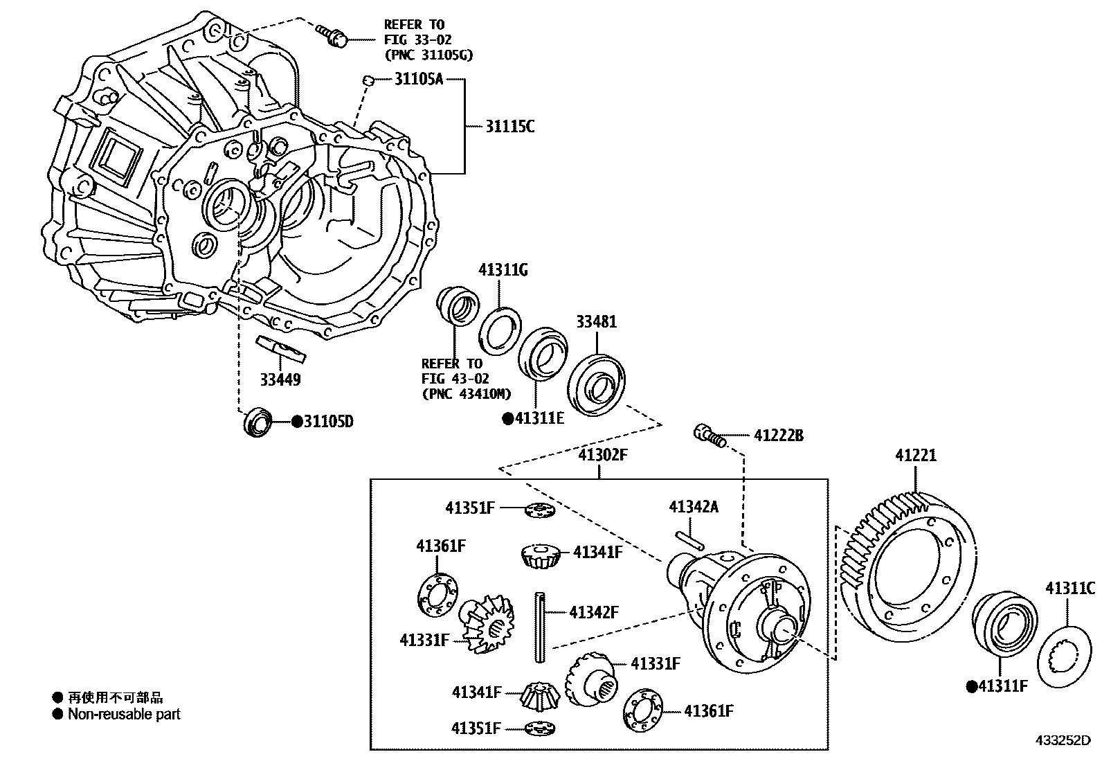 Toyota COROLLA 前桥壳和差速器 EPC diagram — 433252D