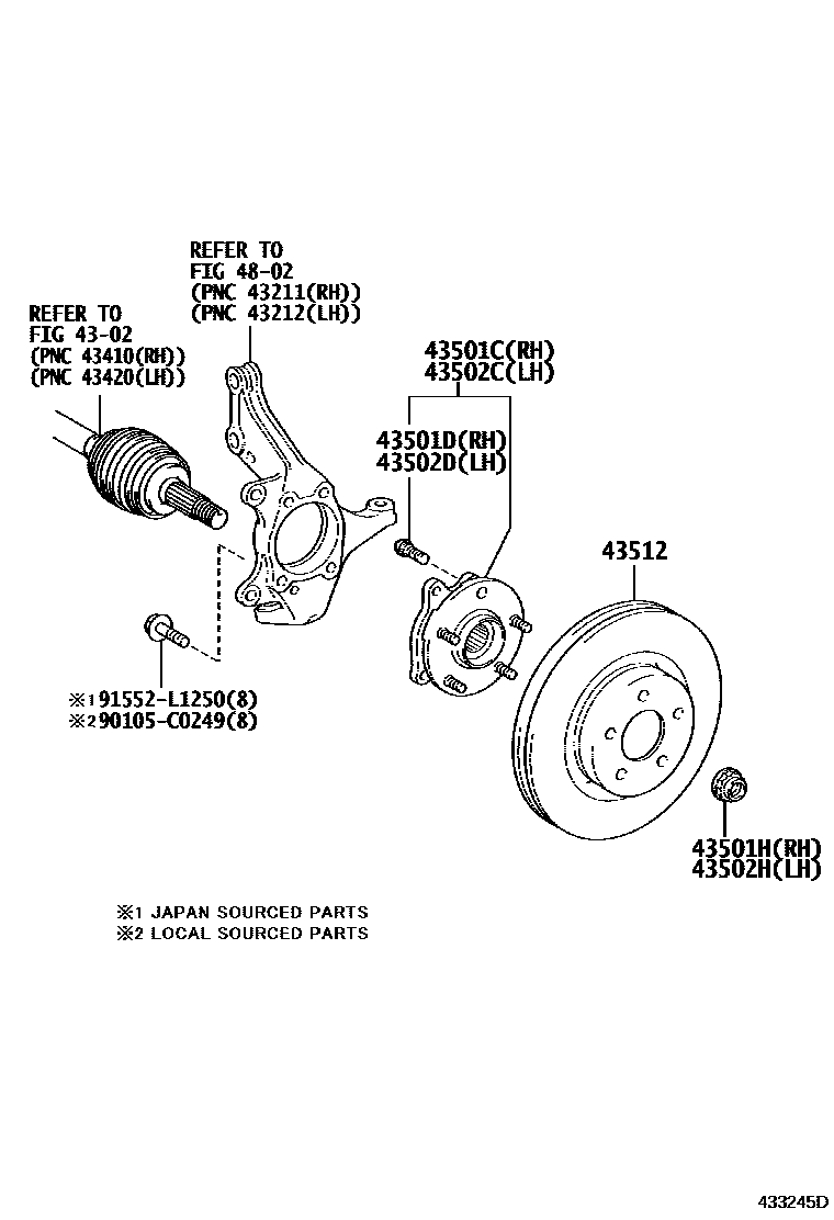 Toyota COROLLA Front Axle Hub EPC diagram — 433245D