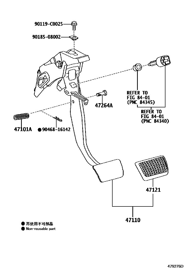 Toyota COROLLA Brake Pedal & Bracket EPC diagram — 479276D