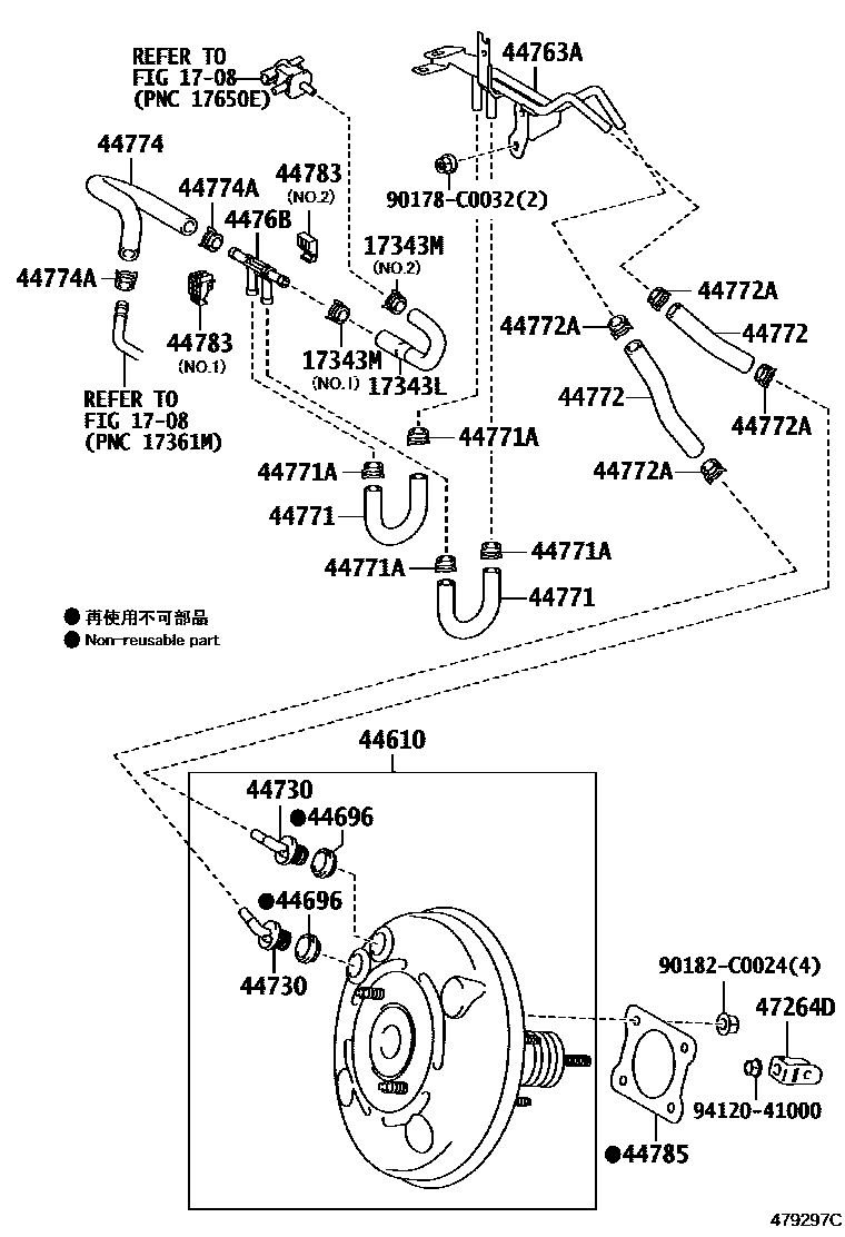 Toyota COROLLA 制动助力器和真空管 EPC diagram — 479297C