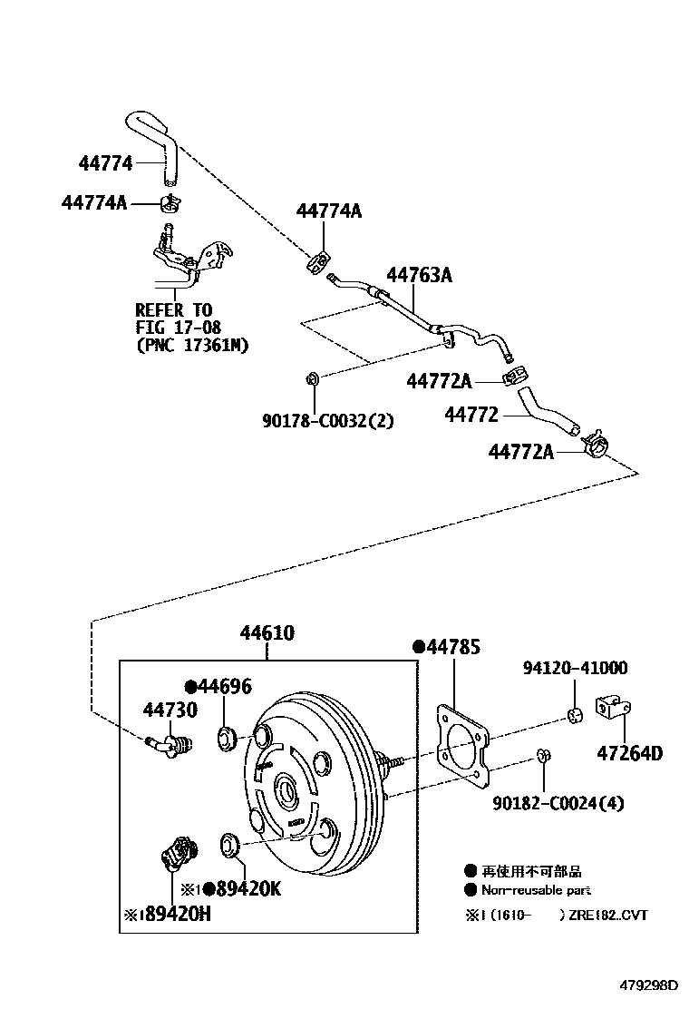 Toyota COROLLA 制动助力器和真空管 EPC diagram — 479298D