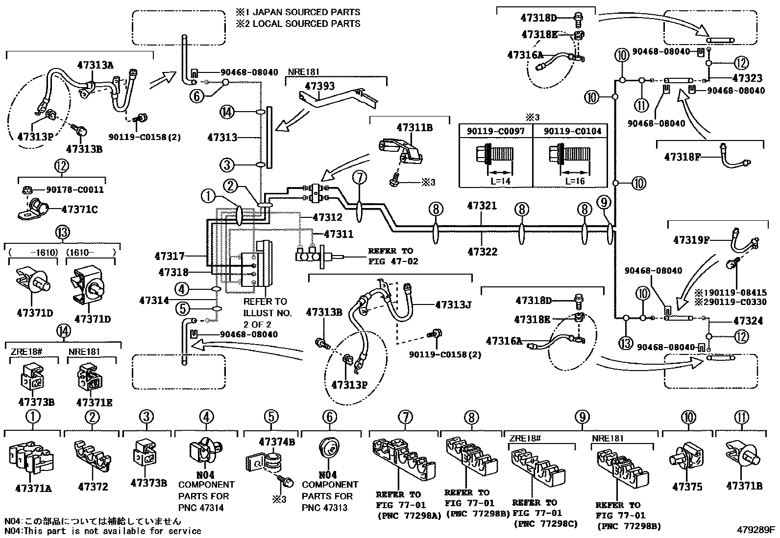 Toyota COROLLA 制动配管和卡箍 EPC diagram — 479289F