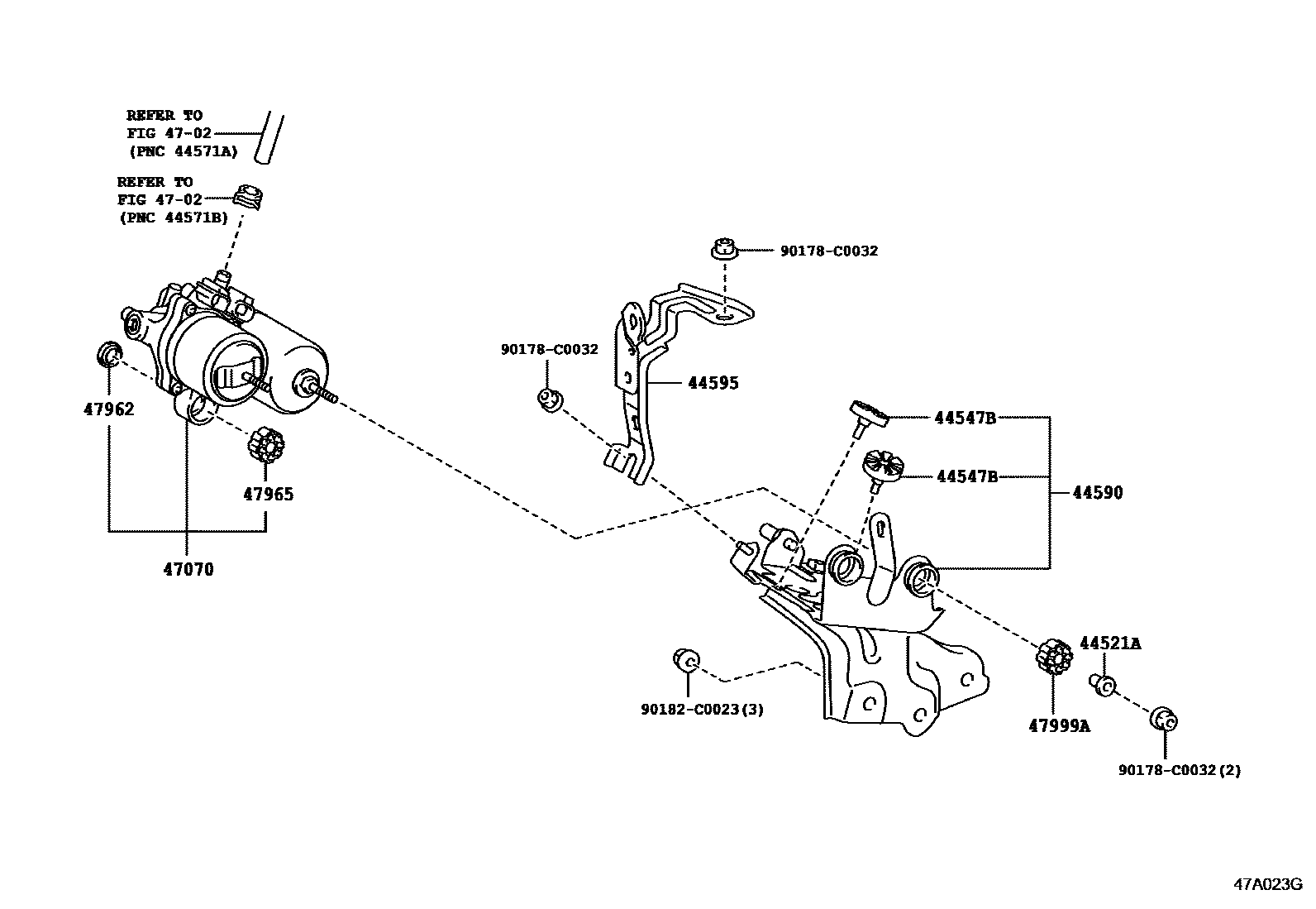 Toyota COROLLA 制动配管和卡箍 EPC diagram — 47A023G
