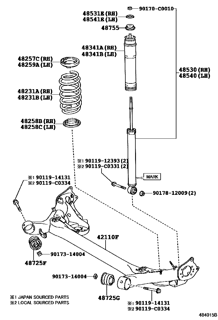 Toyota COROLLA Rear Spring & Shock Absorber EPC diagram — 484015B